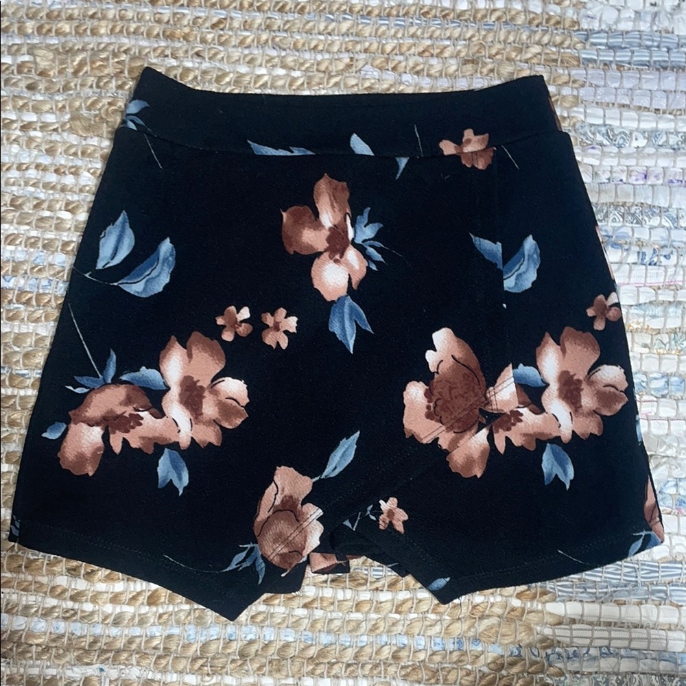 Floral Black Skort